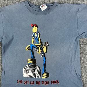 TNT T-Shirt‎ Mens Large Blue Mr. Fix It Graphic Cartoon Funny Workwear 90s VTG